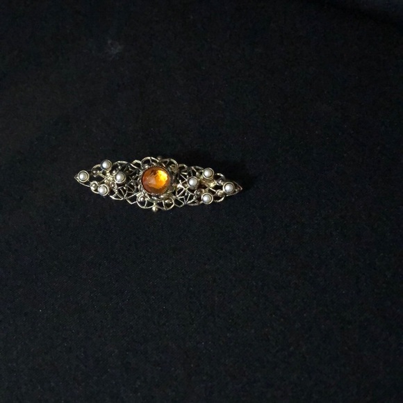 Gold color With Orange Jewels Pin  Very Victorian - Picture 1 of 2